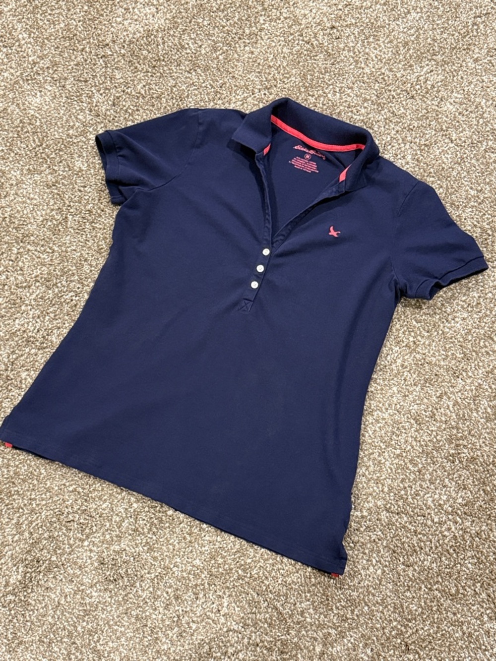 Eddie Bauer women’s Navy Polo with Pink Accent